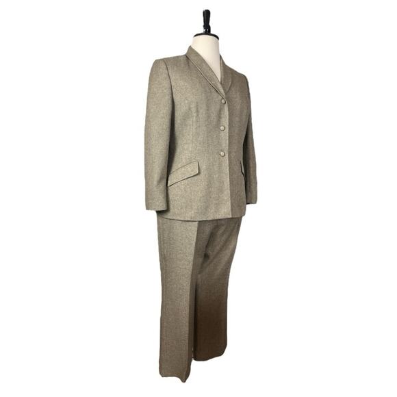 Le Suit Retro Pant Suit Set 3 Button Shawl Collar Blazer Tan Women’s Size 16 - Picture 2 of 14